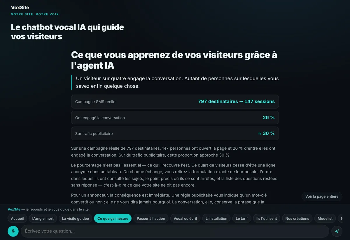 Un agent IA ouvre une page du site pendant la conversation avec le visiteur